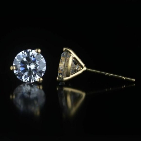 Solid 14k Yellow Gold Round AAA Quality CZ Martini PushBack Stud Earrings Sz 6mm - Picture 5 of 5